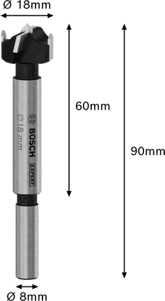 Broca para corte de dobradiças de madeira laminada Bosch EXPERT de 18 mm.